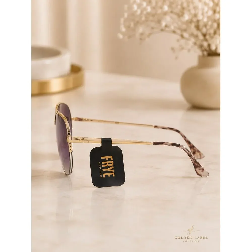 Frye Smoke Pilot Sunglasses Gold Frame Purple Lens Unisex 54395FRY714 NWT